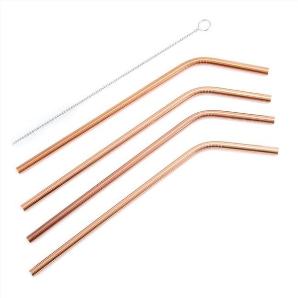 Old Dutch International Old Dutch International 1405 Drinking Straws with Cleaning Brush; Dura Copper - Set of 4 1405